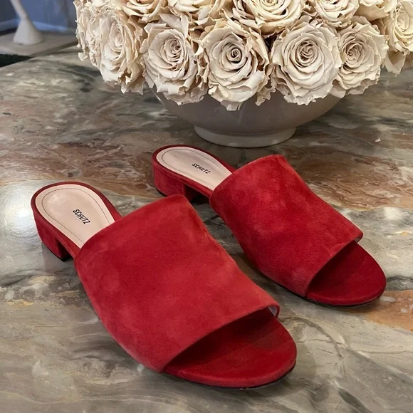 Schutz Red Suede Slide Sandals - Picture 3 of 8